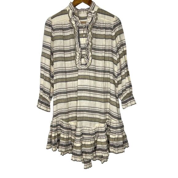 Zimmermann Neutral Color Juno Linen Blend Striped Ruffle Dress Size 1 US 6 - Picture 1 of 12